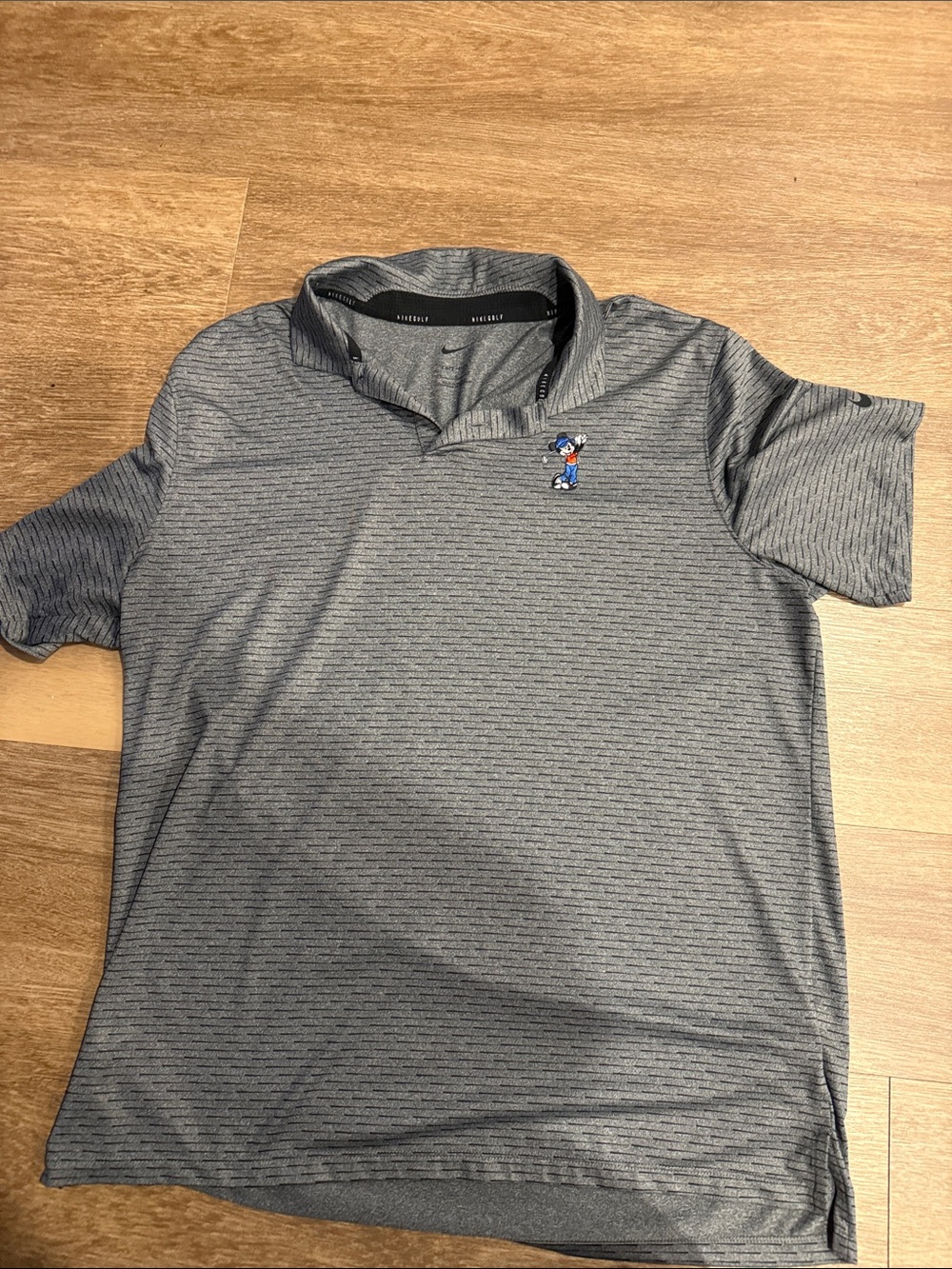 Nike Men’s Gray Heather Polo with Mickey Mouse Golfer Mascot Walt Disney world